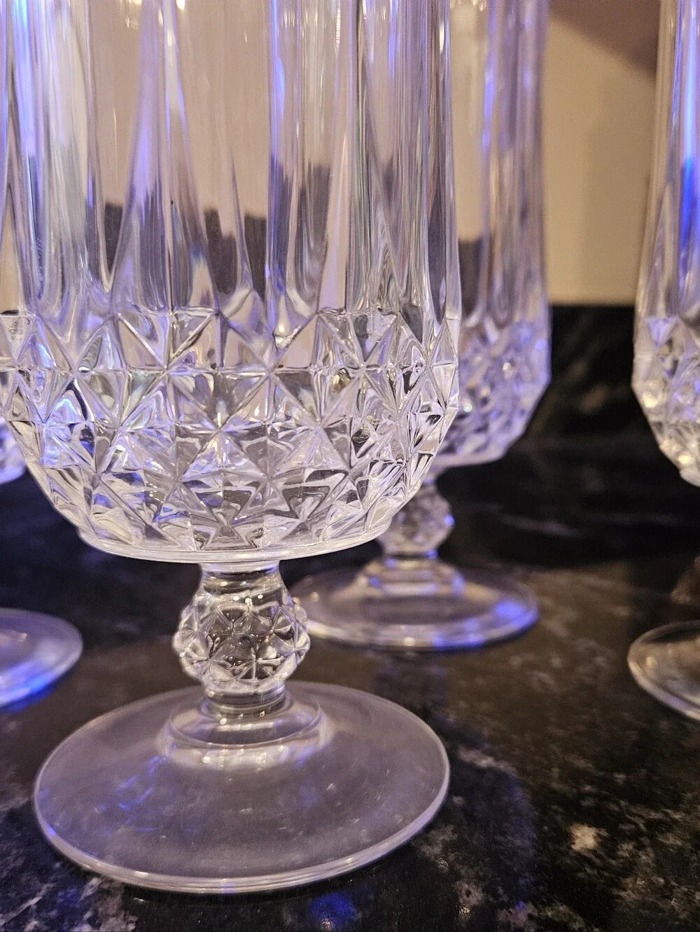4 Cristal D’Arques Longchamp Clear Crystal Footed Iced Tea Water Glasses France